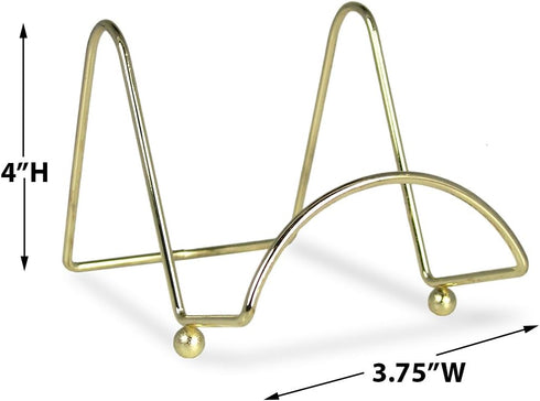 BANBERRY DESIGNS Brass Wire Easel Display Stand Plate Holders - Smooth Metal Footed - 4 Inch - Set of 3 Pcs - Ideal for Small Books, Pictures, Car...