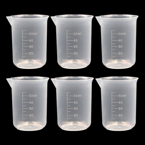 6 Pack 50ml Lab Plastic Graduated Beaker Transparent Measuring Beaker Cup Mixing Cup Liquid Container for Science Lab...