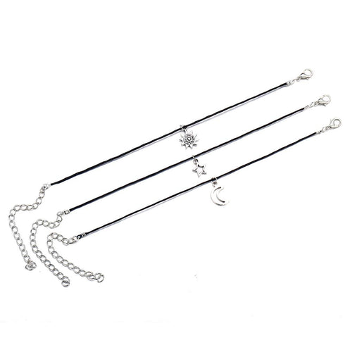 Bohemian Leather Anklet Sun Star Moon Foot Chain 3 Pcs Beach Wedding Jewelry Boho Ankle Bracelet for Women and Girls...