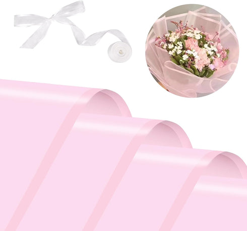 Kosotody 20 Sheets Frosted Flower Wrapping Paper Pink Line Waterproof Florist Bouquet with Ribbon for Bouquets DIY Crafts Packaging Bouquet, 22.8x...