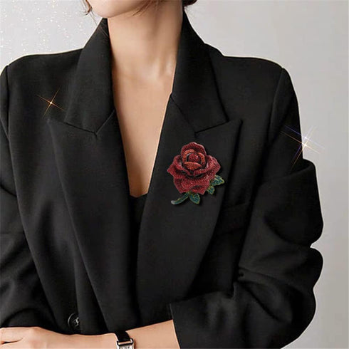 Rose Flower Brooch for Women Girls Red Rhinestone Crystal Rose Lapel Pin Elegant Dress Accessories Jewelry Wedding Birthday Valentine's Day Gift...