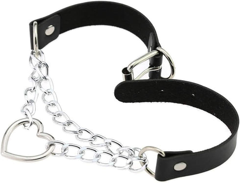 Women Heart Leather Choker Collar Necklace Goth Punk Rock Leather Pendant Necklaces...