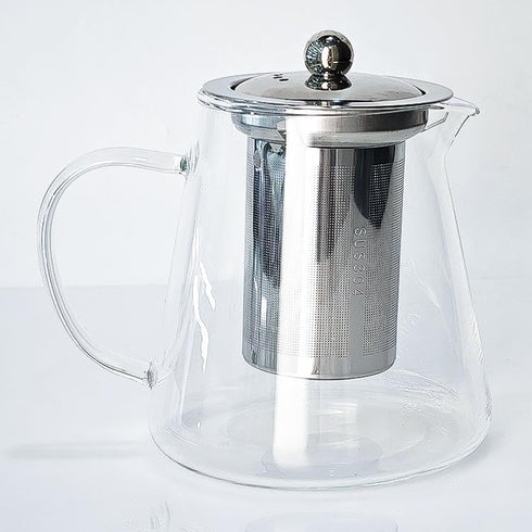 Clear Glass Tea Kettle with Stainless Steel Infuser and Lid, Borosilicate Glass Tea Kettle for Stove Top and Outdoor Use...