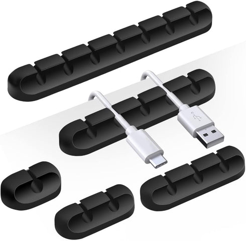 Black Cable Holder Clips, 5-Pack Cable Management Cord Organizer Clips Silicone Self Adhesive for Desktop USB Charging Cable Nightstand Power Cord...
