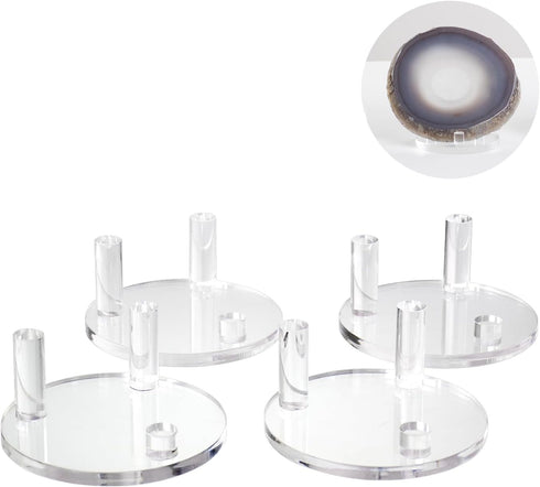 Clear Acrylic Rocks Display Stand, 3.3Inch Three-Peg Round Acrylic Display Easels Holders for Gemstone Agate Slices Crystals Painted Rocks Mineral...