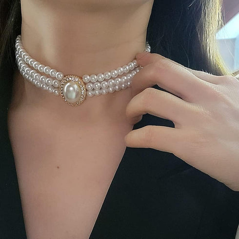 Vintage Dainty Gold Sexy Rhinestones Pearls Chunky Short 1920s Choker Necklace Chain Multilayer Choker Pendant Necklaces Prom Party Bar for Women ...