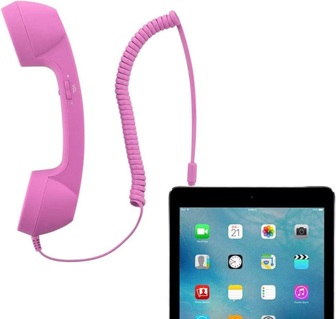 Retro 3.5mm Telephone Handset Cell Phone Receiver Mic Microphone Speaker for iPhone iPad Mobile Phones Cellphone Smartphone (Pink)...