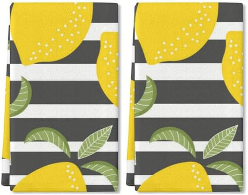 2 Pcs Kitchen Towels Lemons Kitchen Dish Towels Kitchen Dish Cloths Fast Drying Kitchen Rug Kitchen Decor for Home Cleaning Cooking Baking, 16 x 2...