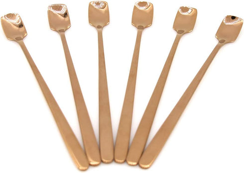 6 PCs Stainless Steel Mixing Spoon with Rose Gold Finish - Stirrer Spoon with Shovel-Shaped Head for Coffee, Ice Tea, Soft Drink, Cocktail, Length...