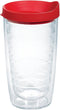 Tervis Clear & Colorful Lidded Made in USA Double Walled Insulated Tumbler Travel Cup Keeps Drinks Cold & Hot, 16oz, Red Lid...