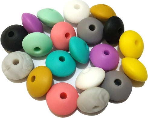 50pcs Silicone Abacus Focal Beads for Pen Accessory 12mm Silicone Pearl Abacus Spacer Beads Flat Shape for Keychain Making DIY Woman Lanyards Jewe...