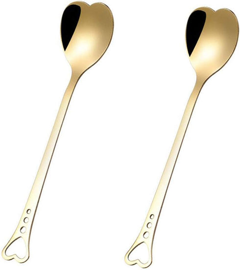 2Pcs Heart Shaped Spoons Love Spoons Stirring Spoon for Coffee,Tea,Ice Cream,Dessert for Mother's Day with Gift Box,LS004-Golden...