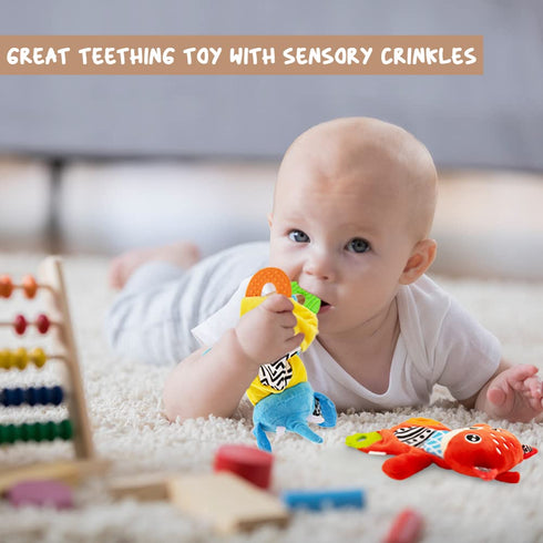 Baby Teething Toys | Crinkle Baby Toys | Cuddly Snuggle Teether, Black and White Soother Towel BPA Free Plush Sensory Teethers Toys for Newborns, ...