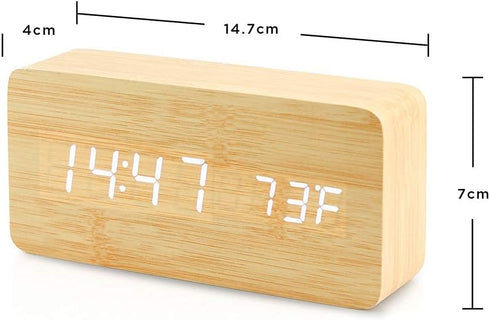 OCT17 Wooden Digital Alarm Clock, Wood Fashion Multi-Function LED Alarm Clock with USB Power Supply, Voice Control, Timer, Thermometer - Bamboo...