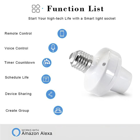 QIACHIP Remote Control Light Socket E26 E27 Bulb Socket Adapter, ZigBee Smart Light Holder Compatible with Alexa Echo Voice Control, Requires Zigb...