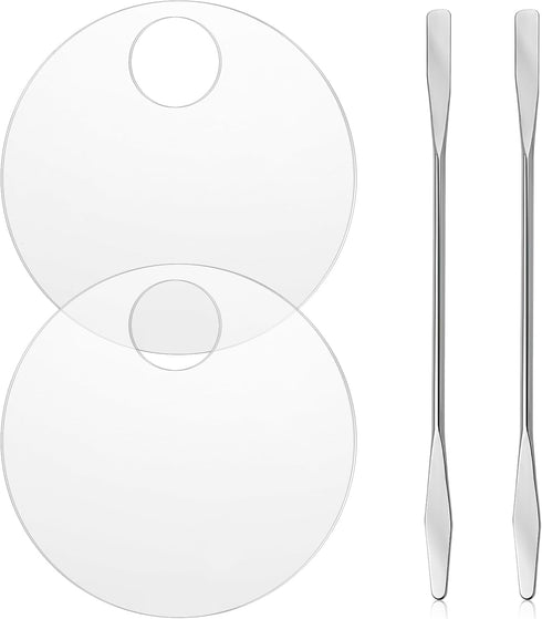 2PCS Makeup Mixing Palette with 2PCS Metal Spatula, Mixing Pigment Palette, Round White Clear Foundation Palette for Make up Eyeshadow Liquid Foun...