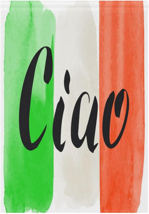 Word Ciao and Flag Of Italy Garden Flag 12 x 18 inch Vertical Double-Sided Printed Outdoor Yard Decor Banner...