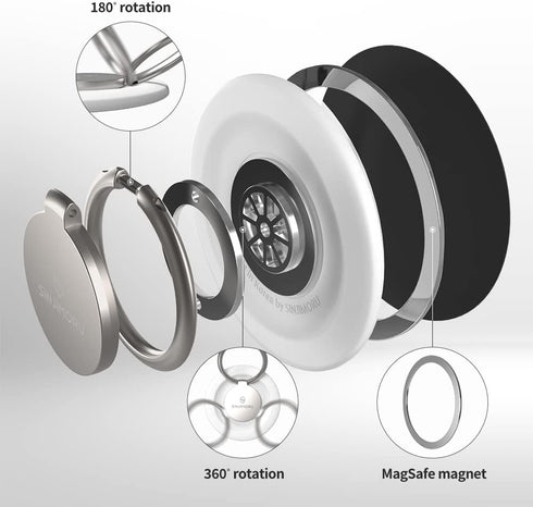 Sinjimoru Magnetic Cell Phone Ring, 360 Degree Rotation Phone Finger Grip for Magnetic Ring Holder Compatible with iPhone 15 14 13 12 Series. M-Ri...