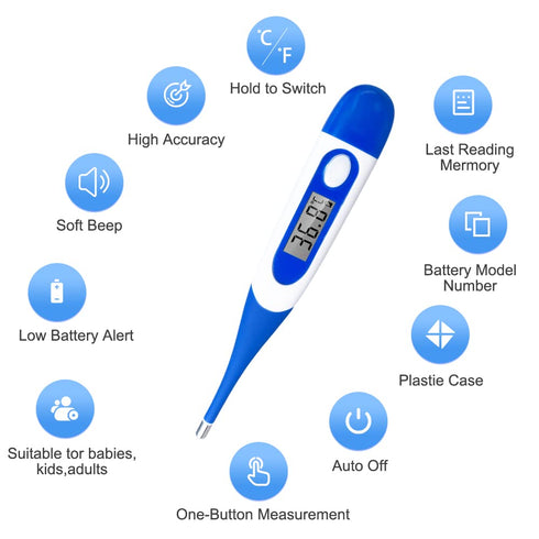 Berrcom Digital Thermometer for Adults, Oral and Underarm Thermometer for Baby and Kids Medical Thermometer with Fever Alarm Rectal Thermometer wi...