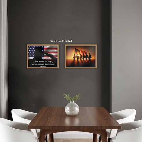 Posterizer 2 pcs-Patriotic Sayings-US Flag and Soldiers-Patriotic & Military Art-Quotes- Decor for Home & Office- unframed wall art...