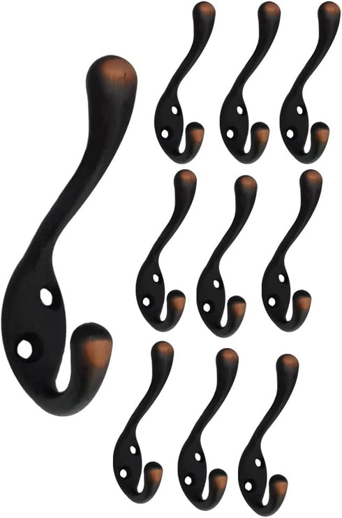 QCAA Premium Quality Heavy Duty Coat and Hat Hook Hanger, 3-3/8", Zinc Die Cast, ORB, Oil-Rubbed Bronze, Made in Taiwan, 10 Pack...