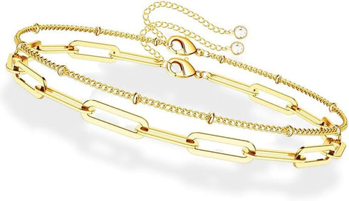 Dainty Gold Bracelets for Women, 14K Gold Filled Adjustable Layered Bracelet Cute Evil Eye Oval Chain Pearl Bar Turtle Gold Bracelets for Women Je...