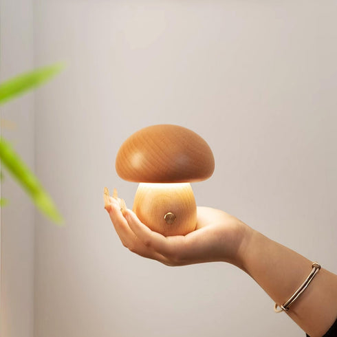 Wooden Mushroom Lamp, Portable Cordless Small Lamp, Rechargeable Battery Operated Lamp,Stepless Dimming, Night Light for Birthday Gifts...
