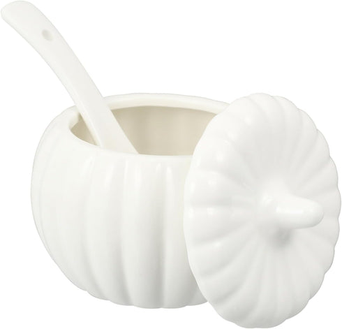 Hemoton White Pumpkin Bowl, Ceramic Soup Bowls With Lid Spoon Dessert Bowls Cereal Bowls Appetizer Side Dish For Soup Snacks Ice Cream Halloween P...
