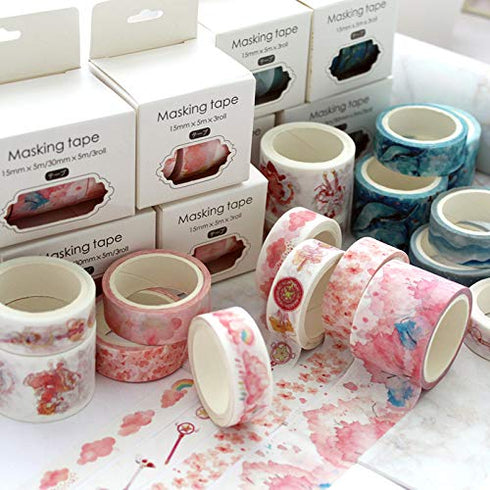 YUBBAEX Cute Printed Washi Tape 3 Rolls Japanese-style Masking Tape Set Decorative for Arts, DIY Crafts, Journal Supplies, Planners, Scrapbook, Ca...