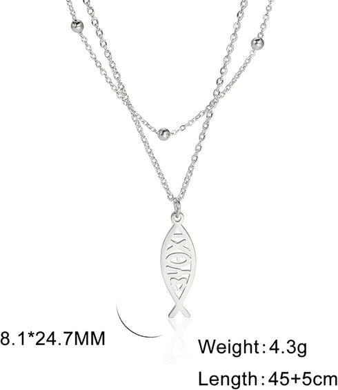 Jesus Fish Necklace For Women Stainless Steel Christian Faith Symbol Jesus Fish Pendant Necklace Religious Jewelry Inspirational Gift...