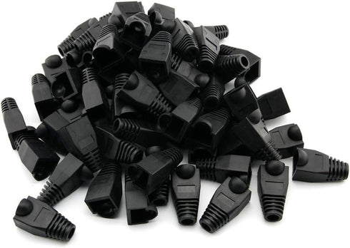 RilexAwhile 100 Pcs Black Soft Plastic CAT5E CAT6 Ethernet RJ45 Cable Cap Connector Boots Plug Cover Strain Relief Boots (Black)...