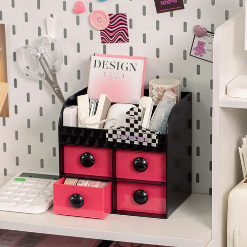 KAFUN 1pcs Desktop Storage Organization for Office Supplies,Desk Organizer with 4 Drawers,Makeup Organizer Countertop,Bathroom Makeup Organizer, C...