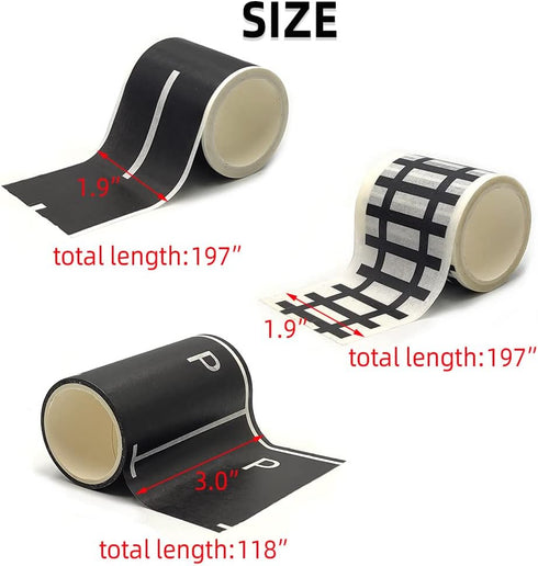 Play Road Tape for Toy Cars Trains 6-Pack Black Car Track Tape, Parking Spot Stick to Floors and Table Flat Surface,No Residue, for Kids Gift (TAP...