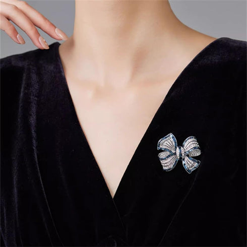 Rhinestone Bow Collar Brooch Crystal Bow Brooch Pin Vintage Blue Sparkling lapel Pin Crystal Collar Pin Ribbon Bow Brooch Badge Clothing Accessory...