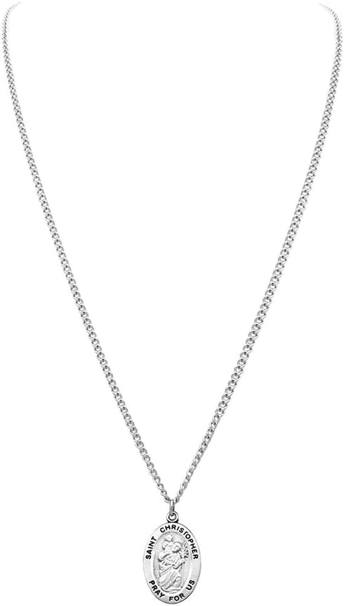 Rosemarie Collections Religious Saint Medal Pendant On Claspless Stainless Steel Curb Chain Necklace With Biography And Picture Folder, 24"...
