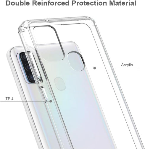 for Samsung Galaxy A21s Case Crystal Clear Slim Hard Case Hybrid Shockproof Bumper with Tempered Glass Screen Protector Full Body Anti-Yellow Anti...