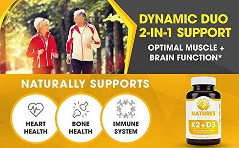 Vitamin K2 (mk7) with D3 Supplement for Best Absorption - 2-in-1 Support for Heart Health and Strong Bones | Vitamin D & K Complex | D3 5000 IU + ...