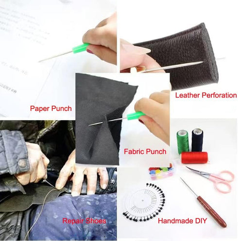 TorSor 10 Pack Scratch Awl Sewing Pricker Plastic Handle Grip Straight Tip Pin DIY Needle Punching Hole Repair Hand Craft Stitcher for Tailor Fabr...