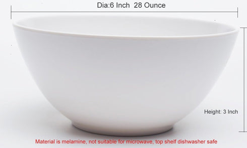 Melamine Cereal Bowls - 28oz White Melamine Bowls,6Pcs Soup Bowls Set for Kitchen,Unbreakable,Dishwasher Safe...