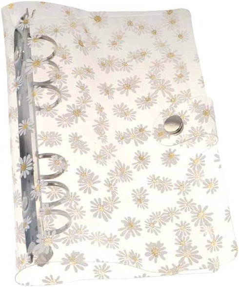 A6 PVC Binder Cover,Clear Daisy A6 Binder Cover Refillable Notebook Binder,Notebook Loose Leaf Binder with Snap Button,for Travel, Office Supplies...