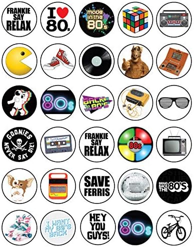 30 x Edible Cupcake Toppers – 80's Retro Party Themed Collection of Edible Cake Decorations | Uncut Edible on Wafer Sheet...