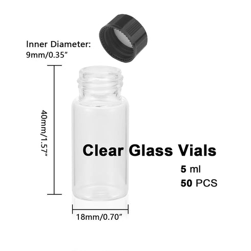 50 pcs Clear Glass Vials Empty Vials 5 ml Bottles Liquid Sampling Sample Glass Bottles Screwcap...