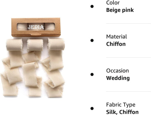Chiffon Ribbon, 3 Rolls Champagne Beige Ribbon for Gift Wrapping, 1.5" x 7Yd Chiffon Ribbon Set for Wedding, Bouquet Wrap, Bridal Bouquets, Weddin...