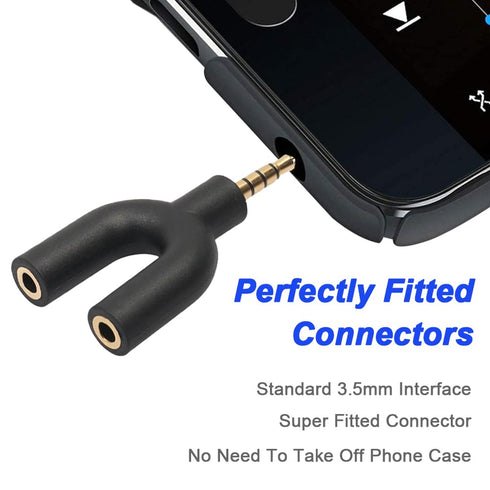 Headphone Audio Y-Splitter Adapter, 3.5mm Male Stereo Jack to 2 Port 3.5mm Female Adapter, Adapter Compatible with Headset, Earphone, for iPhone, ...