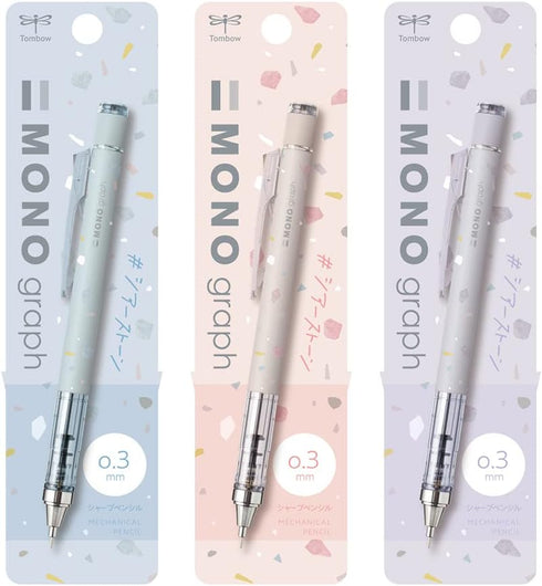 Tombow MONO DCD-332XAZ Mechanical Pencil, Monograph, 0.01 inches (0.3 mm), Shearstone Pattern, Assorted, Set of 3...