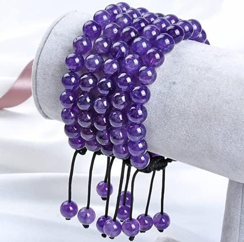 Certified Natural Amethyst Bracelet 8mm Beads - Spiritual Healing, Peace, Love...
