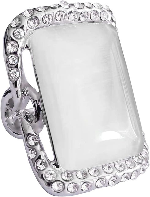 Retro Big Rectangle Statement Ring for Women Girls Silver Plated Cubic Zirconia Geometric Band Rings Comfort Fit CZ Engagement Wedding Mother's Da...