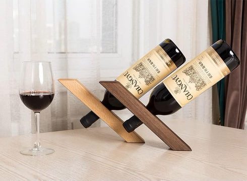 Wine Bottle Holder - Black Walnut Single Wine Bottle Holder Stand Display - Table Top Wine Rack Self - Balancing Countertop Wine Holders Organizer...