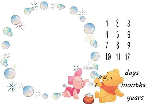 Baby Monthly Milestone Blanket Newborn Photo Props Shoots Backdrop Personalized Animal Yellow Bear Pink Elephant Blowing Bubbles Photography Growi...