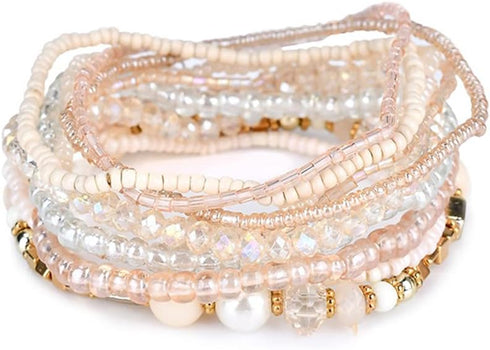 Pingyongchang Bohemian Stackable Bead Bracelets for Women Multilayer Stretch Bangles Bracelet Set Handmade Multicolor Crystal Beaded Bracelets Set...